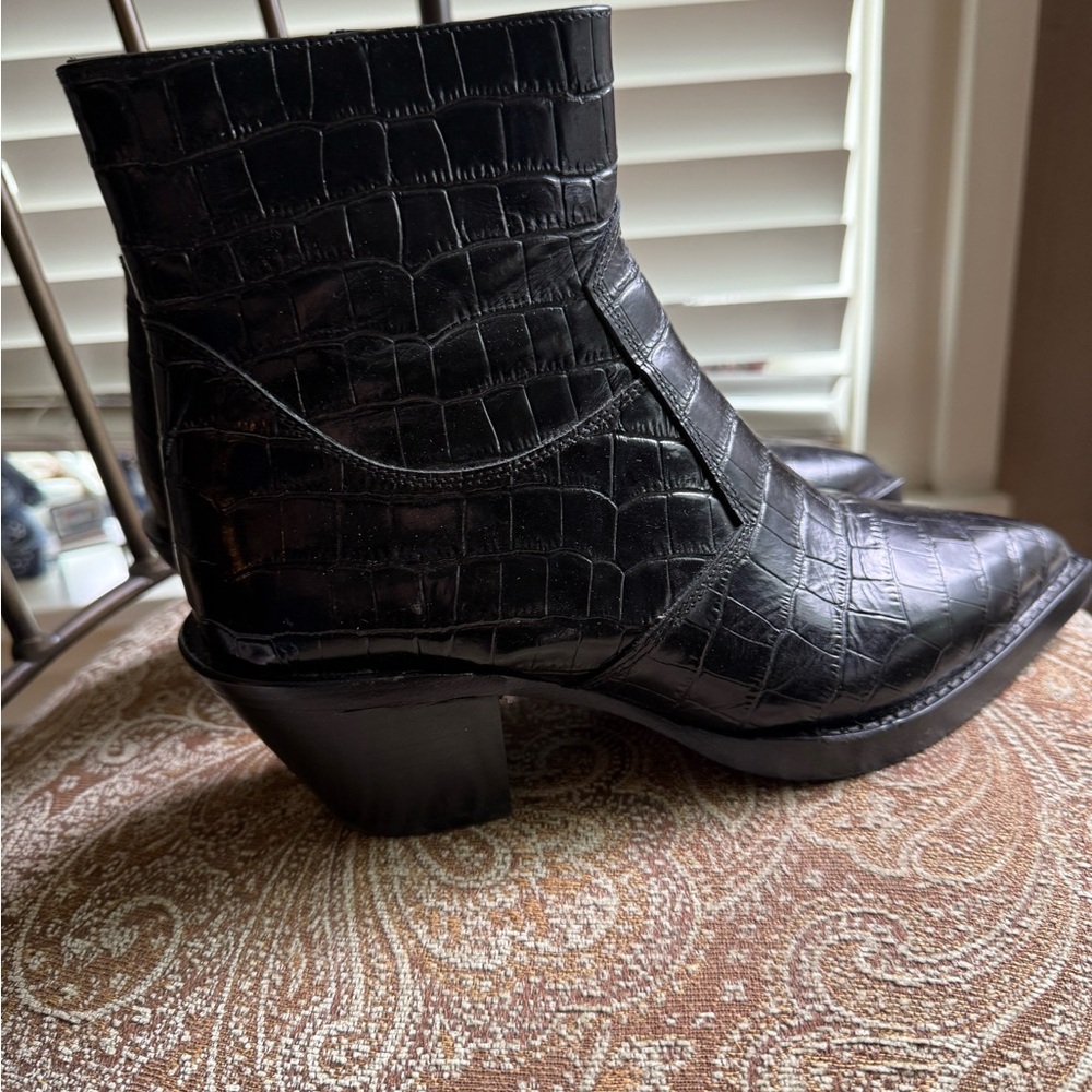 The Kooples Black Crocodile-Embossed Ankle Boots